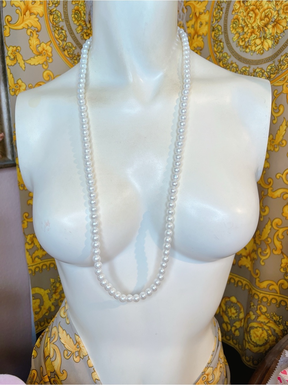 Pearl necklace 30” ivory white coated glass